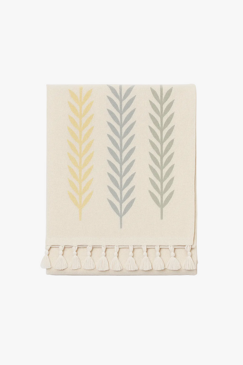 Nappe rustique brodée motif feuilles de café imperméable