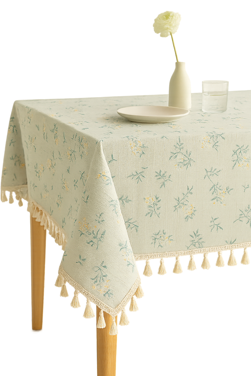 Nappe style champetre dentelle marguerite pompons table cuisine