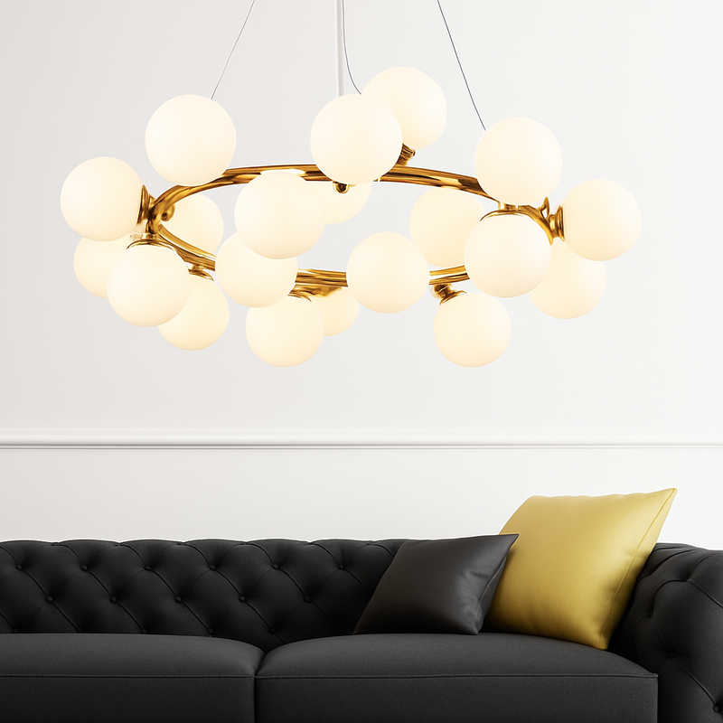 Nordique LED ronde lustre boule de verre or noir suspension lampe restaurant cuisine salon anneau décor à la maison luminaires