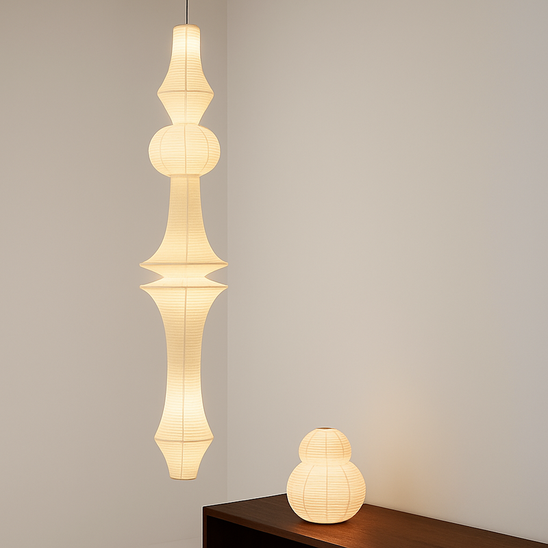 Nordique Wabi Sabi vent papier de riz suspension LED lumières salon chambre coin lustre Duplex Loft décor à la maison lampe de chevet