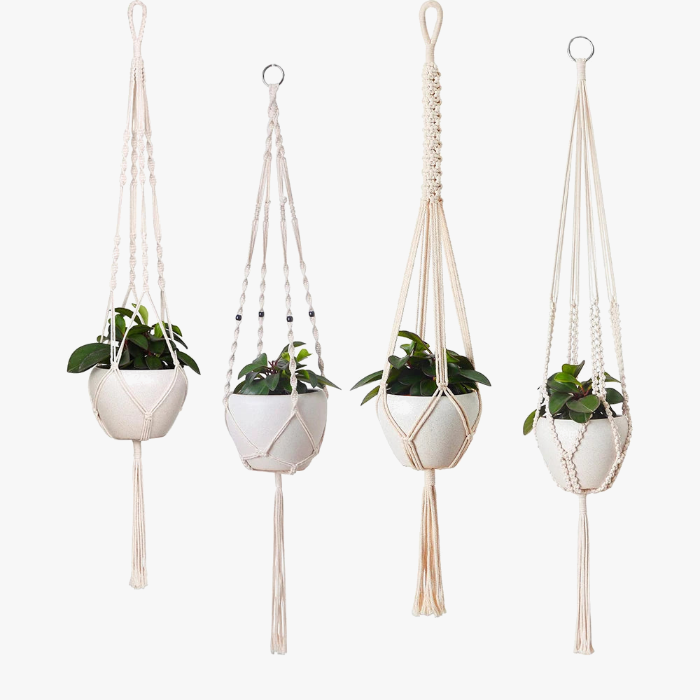 paniers suspendus en macramé pour plantes décoratives et jardinières