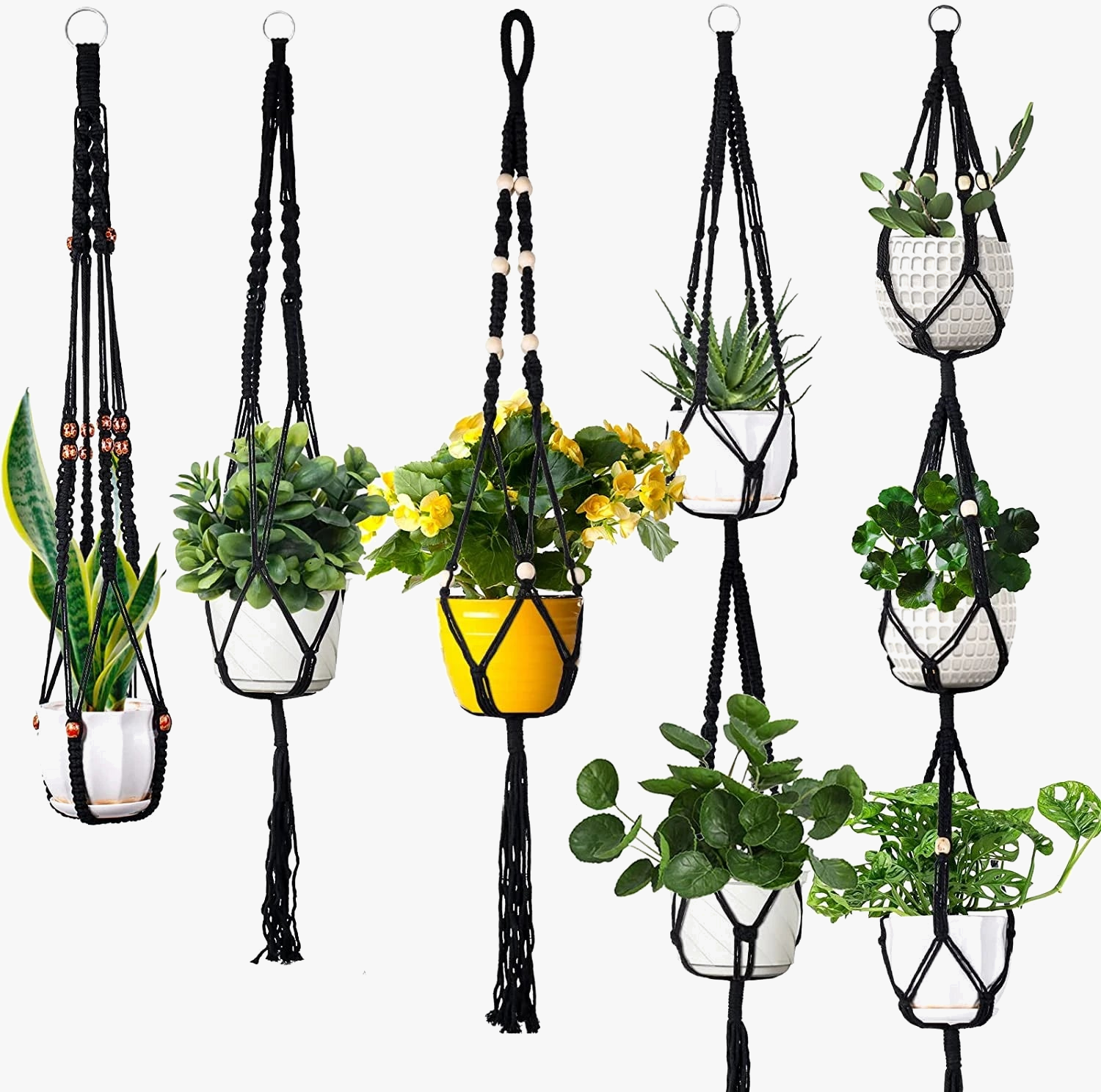 paniers suspendus en macramé pour plantes et décoration