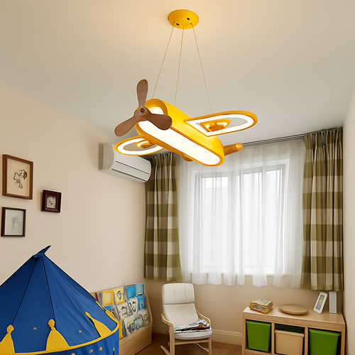Plafonnier avion LED jaune bleu design minimaliste plafonnier en bois pour chambre d'enfant maison bébé garçons enfant suspension