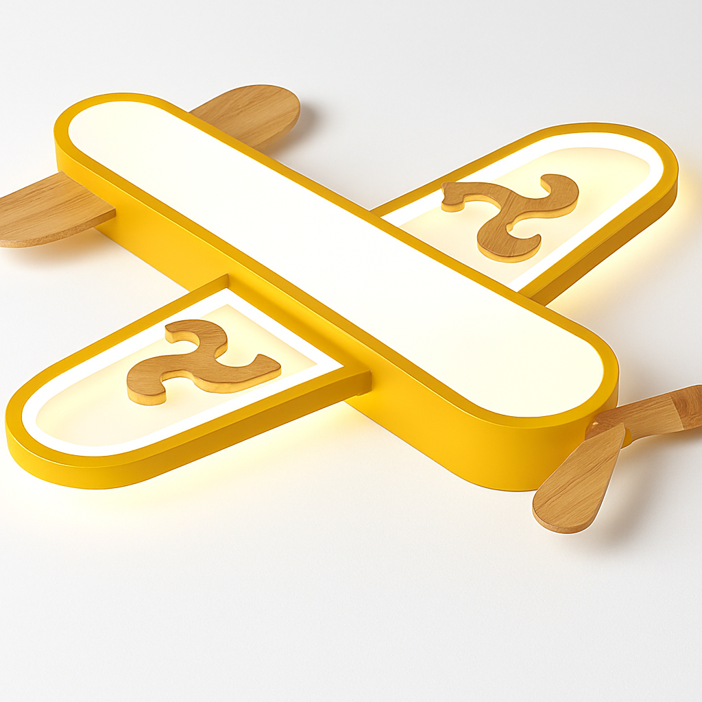 Plafonnier avion LED jaune bleu design minimaliste plafonnier en bois pour chambre d'enfant maison bébé garçons enfant suspension - vue 7 sur 10