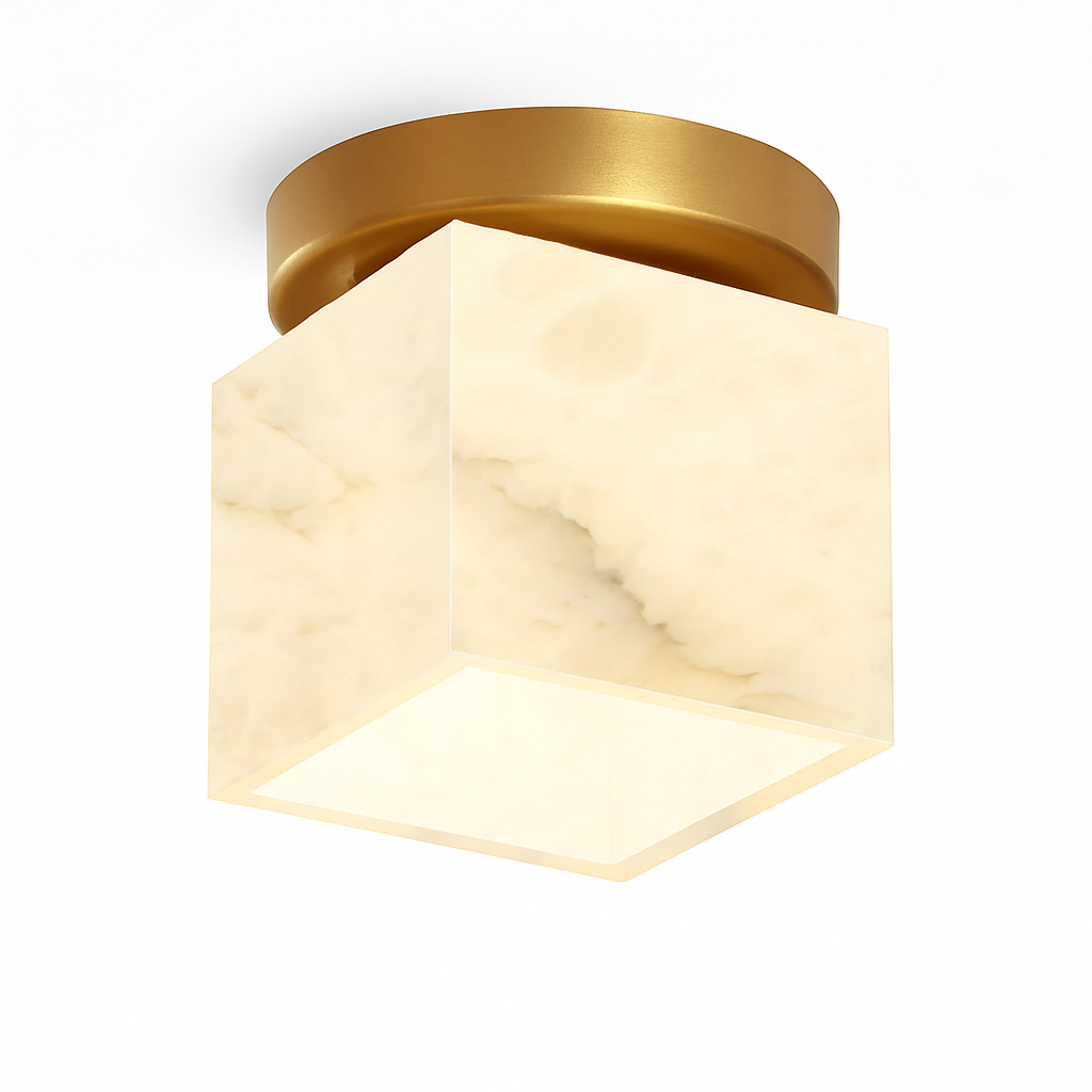 Plafonnier Boule de marbre lumière d'entrée Led luxe en laiton doré petit carré toilettes chambre balcon allée Luminaire