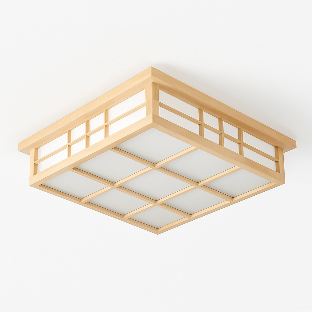 plafonnier carré en bois japonais led pour cuisine restaurant - vue 7 sur 7
