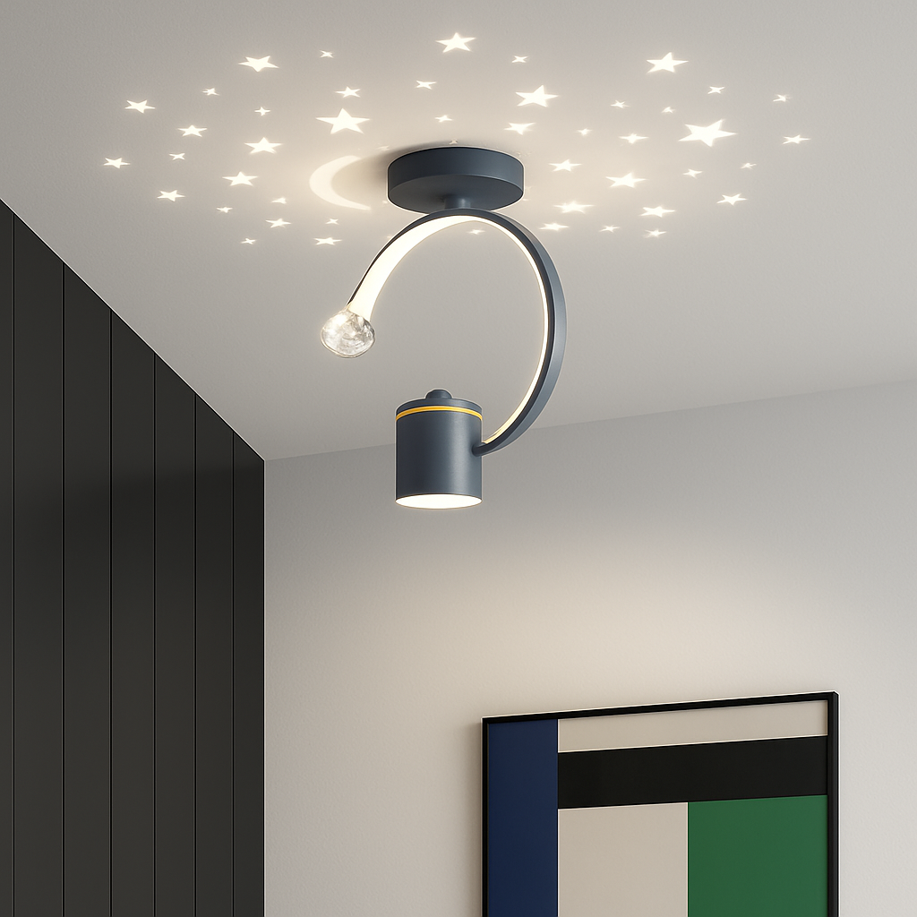 Plafonnier design LED avec projection étoiles - vue 6 sur 14