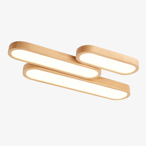Plafonnier en bois à LED en forme de tubes arrondis