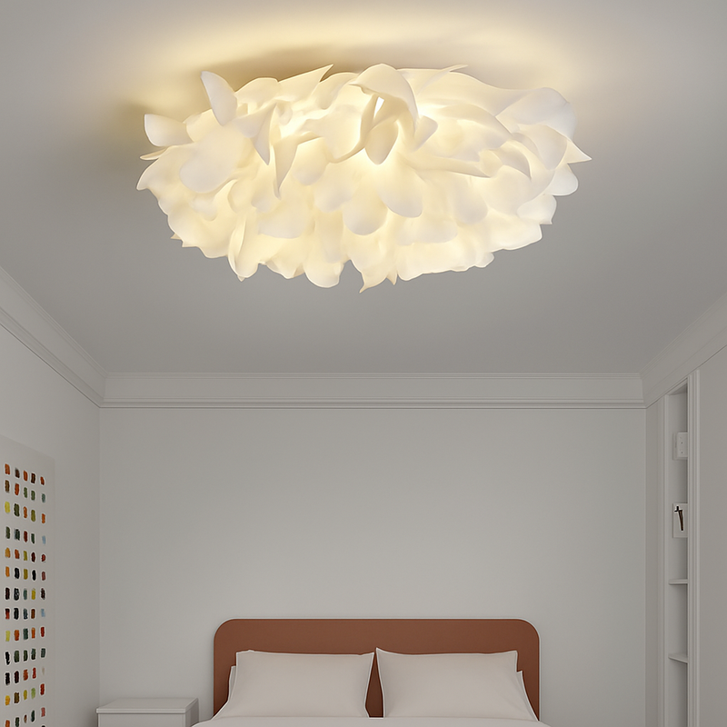 Plafonnier LED chic nordique fleurs blanches