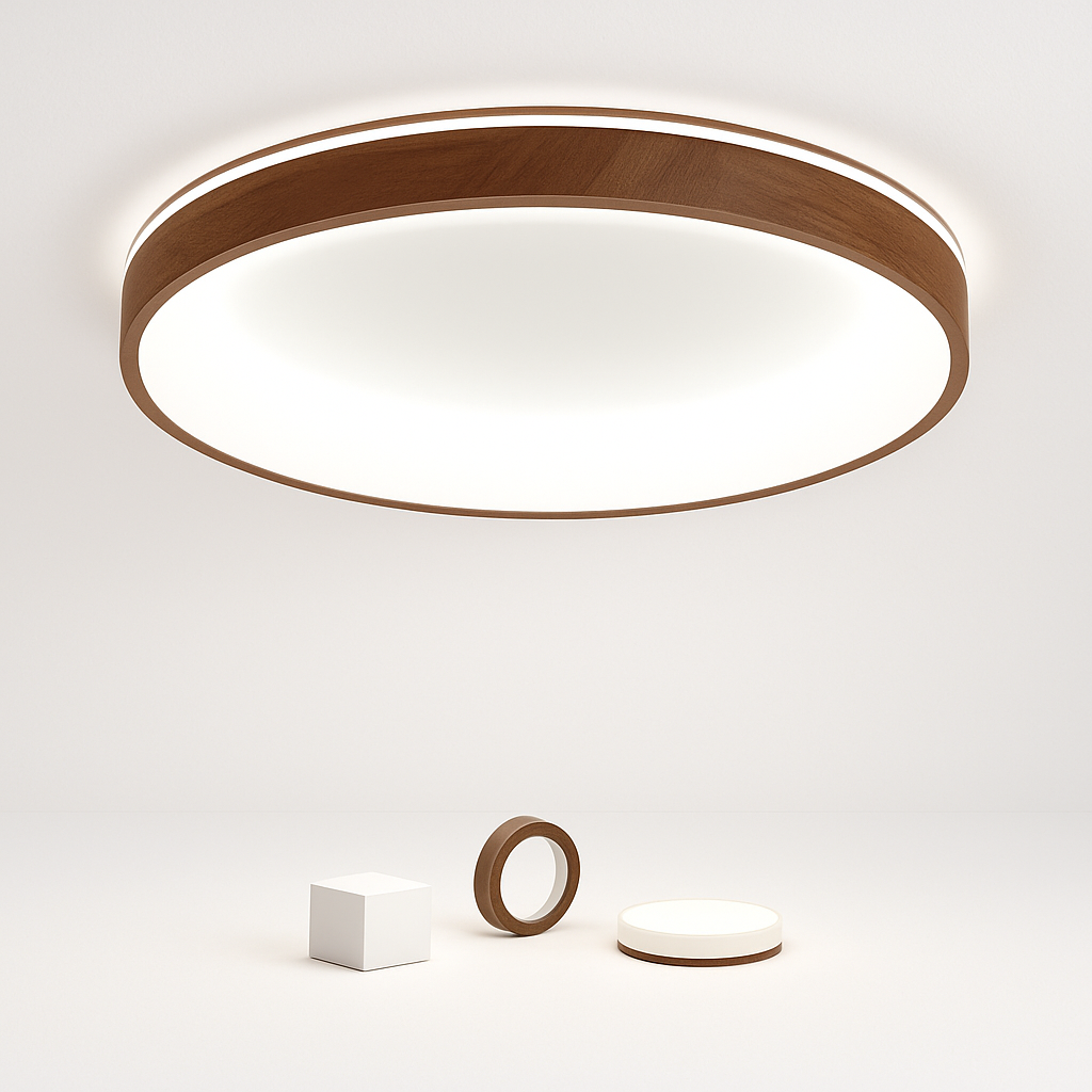 plafonnier led circulaire grain de bois design moderne éclairage minimaliste - vue 7 sur 14