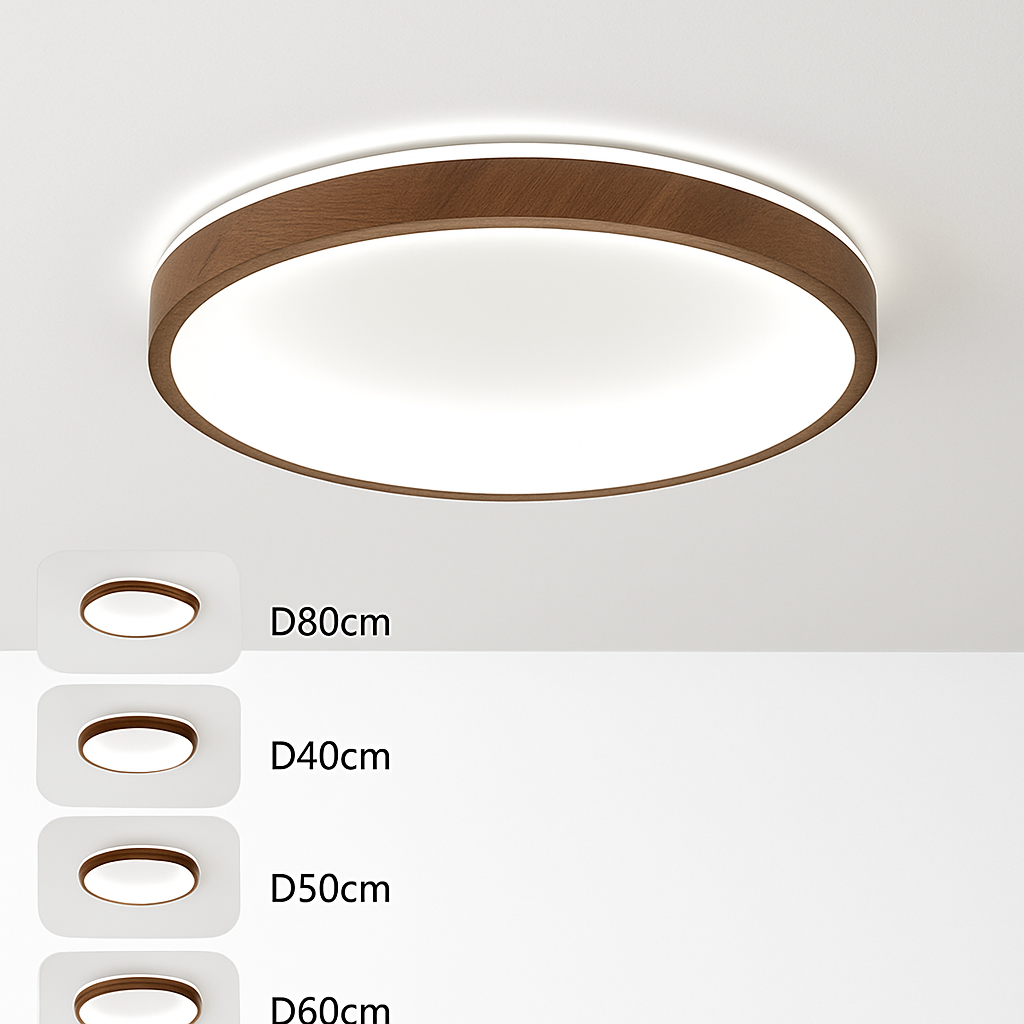 plafonnier led circulaire grain de bois design moderne éclairage minimaliste - vue 8 sur 14