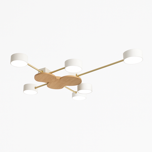 Plafonnier LED design en métal et bois avec plusieurs lampes rondes Aibiou