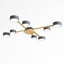 Plafonnier LED design en métal et bois avec plusieurs lampes rondes Aibiou