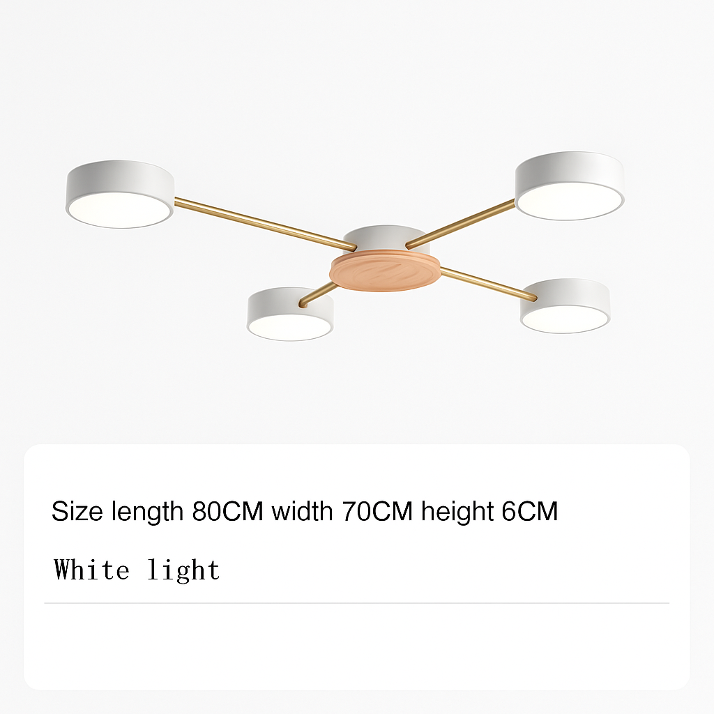 Plafonnier LED design en métal et bois avec plusieurs lampes rondes Aibiou - vue 12 sur 12