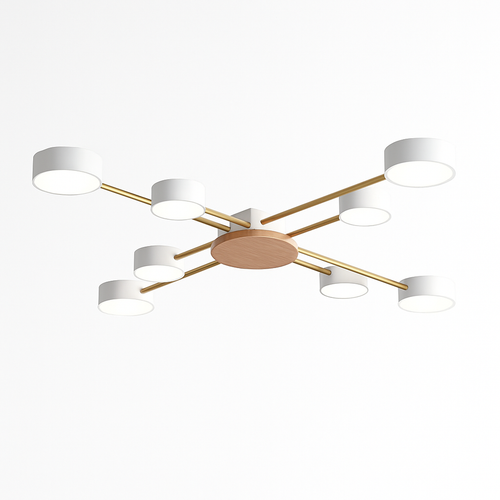 Plafonnier LED design en métal et bois avec plusieurs lampes rondes Aibiou