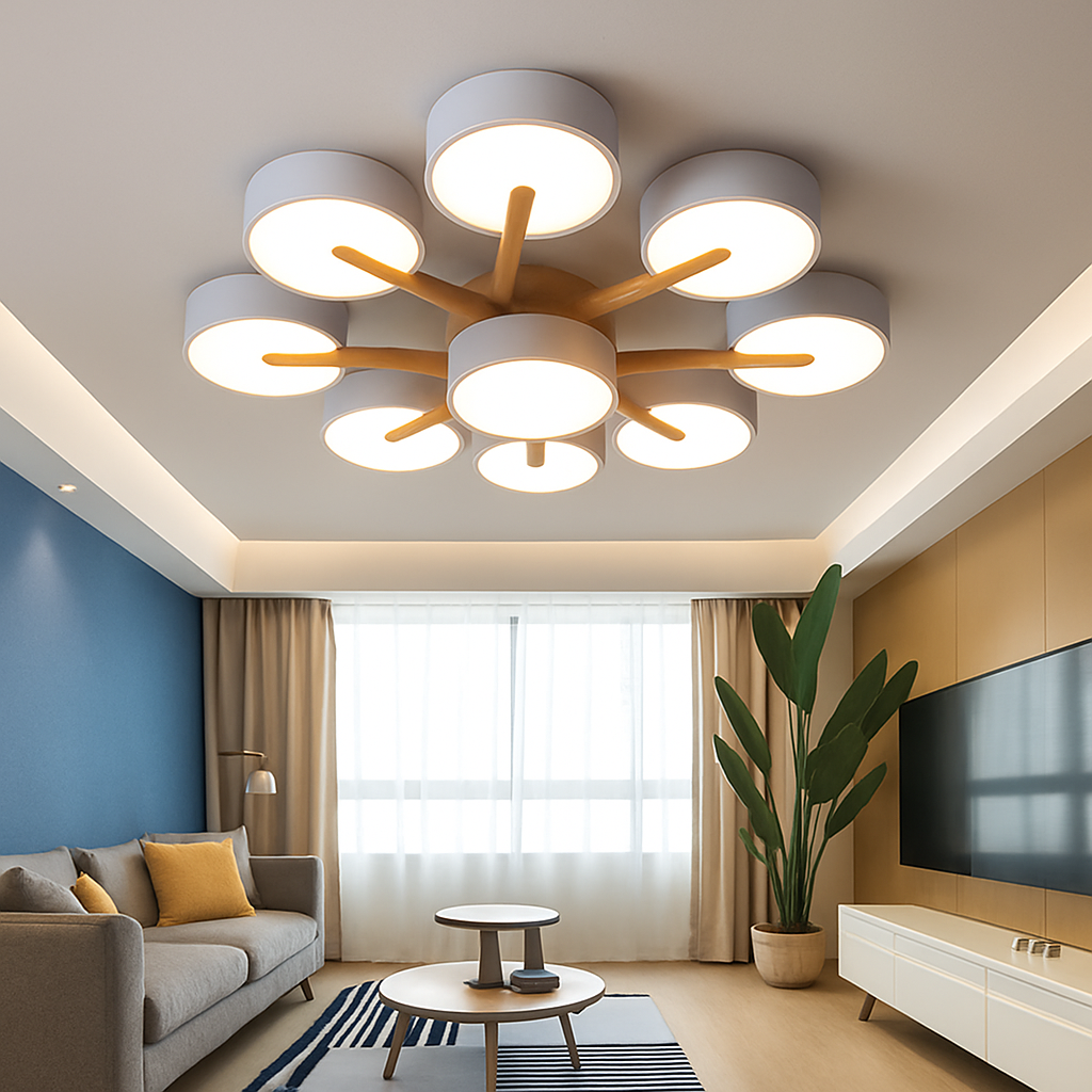 plafonnier led design nordique en bois pour décoration intérieure - vue 4 sur 17
