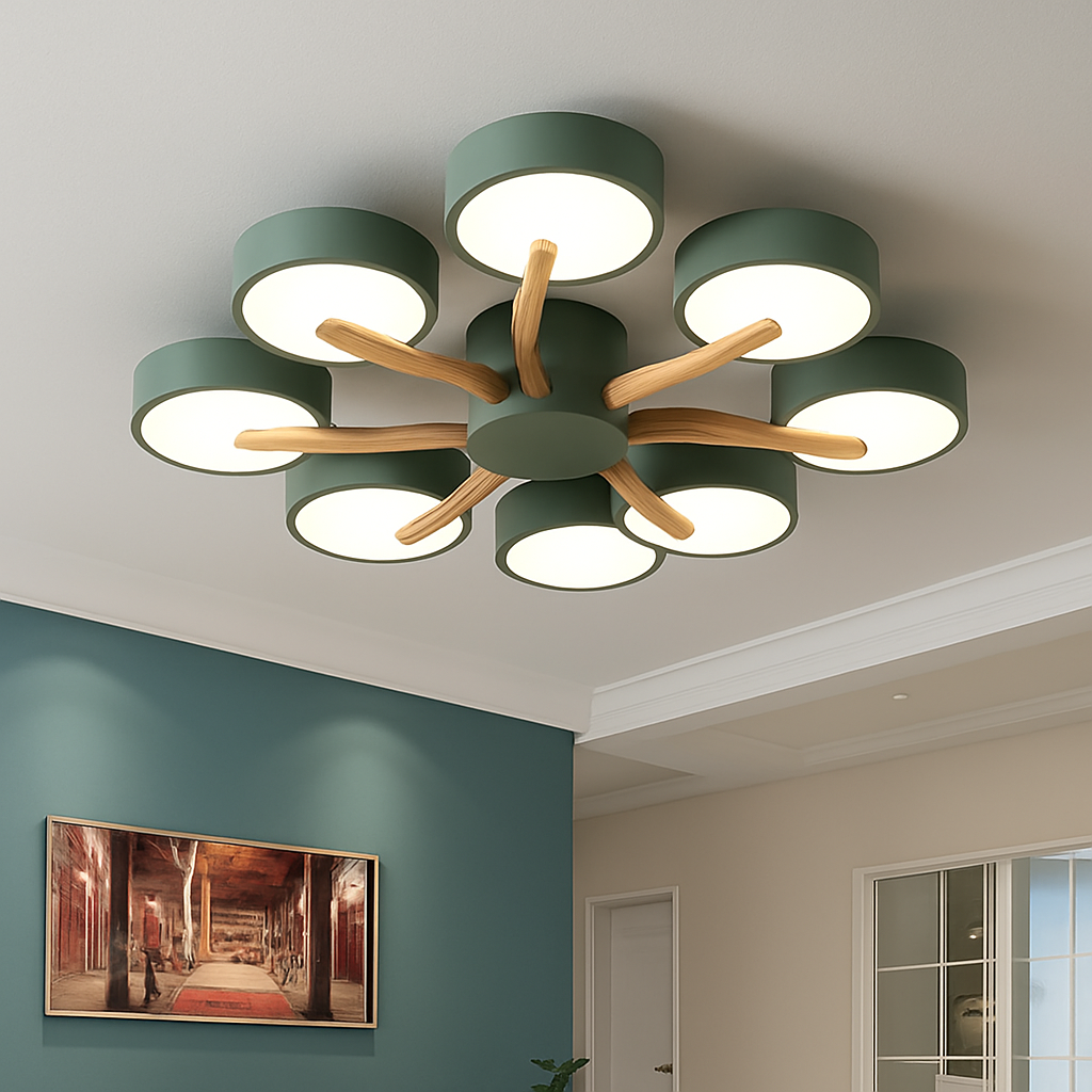 plafonnier led design nordique en bois pour décoration intérieure - vue 5 sur 17