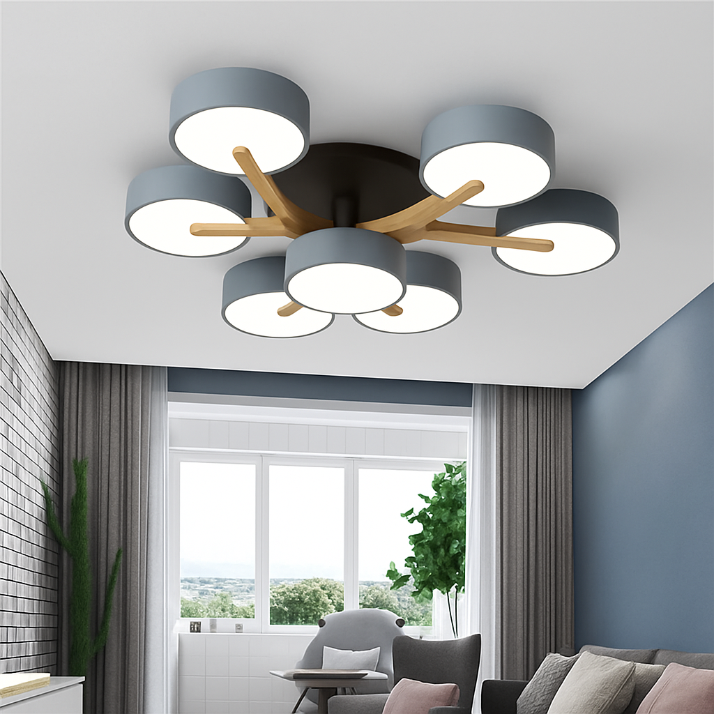 plafonnier led design nordique en bois pour décoration intérieure - vue 6 sur 17