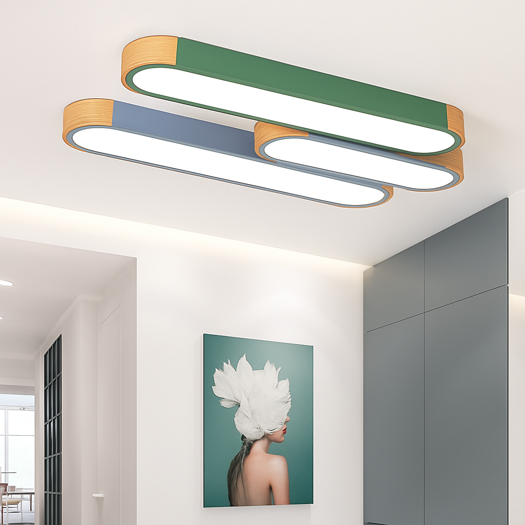 plafonnier led dimmable en bois pour divers espaces - vue 5 sur 15