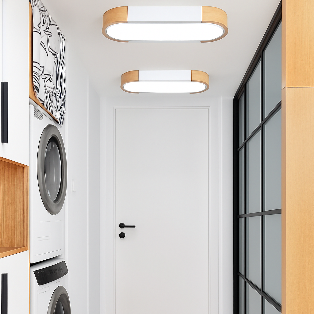 plafonnier led dimmable en bois pour divers espaces - vue 6 sur 15