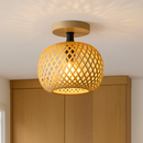 plafonnier led en bambou tissé design lumineux décoratif