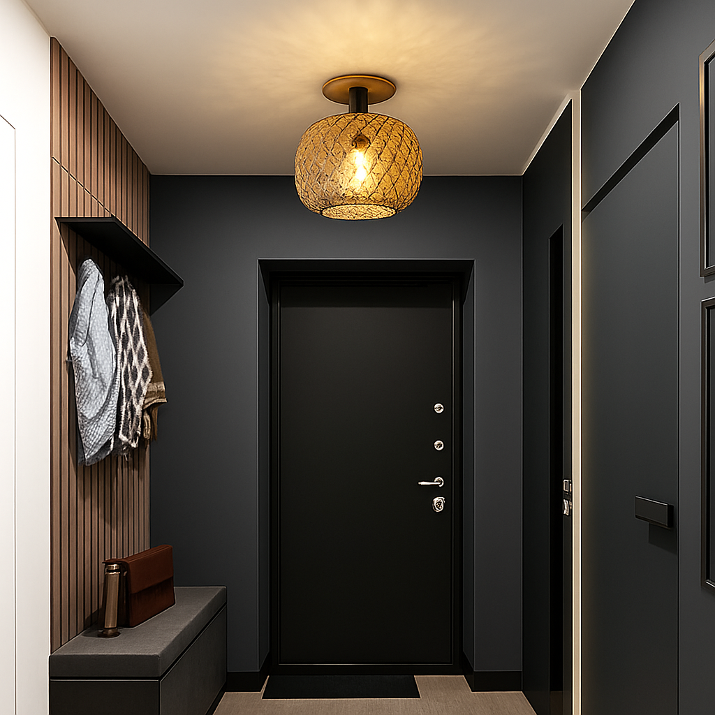 plafonnier led en bambou tissé design lumineux décoratif - vue 6 sur 6