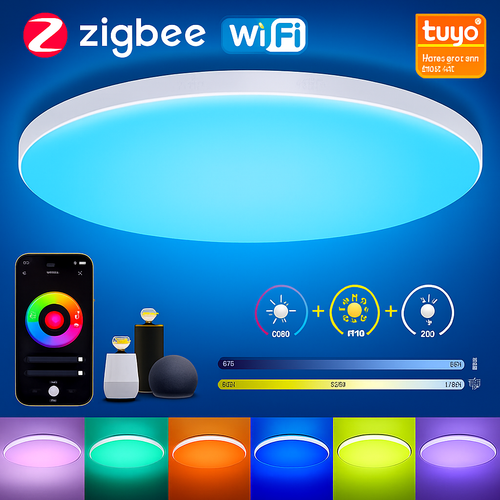 plafonnier led intelligent tuya zigbee avec commande vocale et application