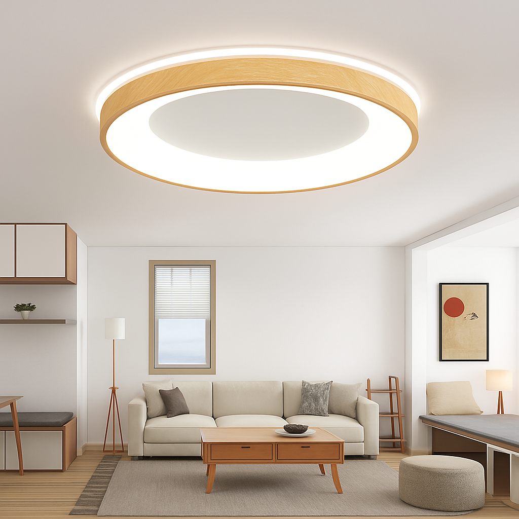 plafonnier led ultra-mince moderne grain de bois décoratif - vue 4 sur 10