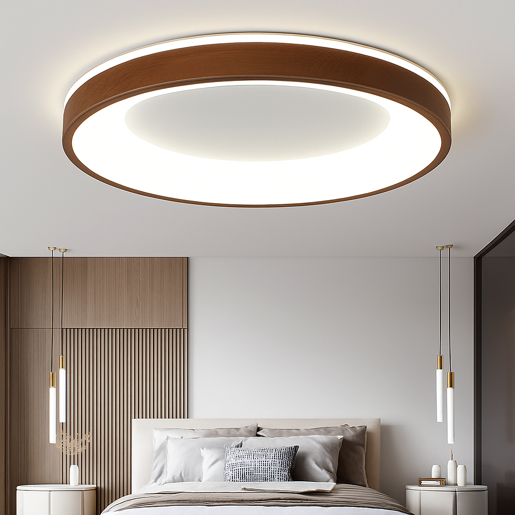 plafonnier led ultra-mince moderne grain de bois décoratif - vue 5 sur 10