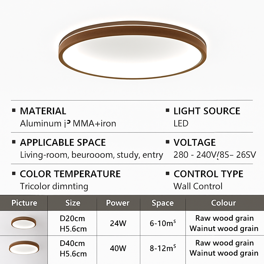 plafonnier led ultra-mince moderne grain de bois décoratif - vue 7 sur 10