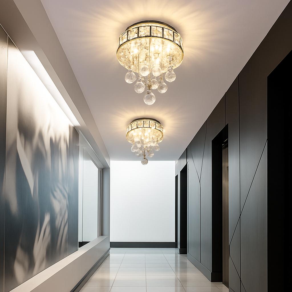 Plafonnier moderne en cristal led suspendu intérieur chrome - vue 7 sur 8