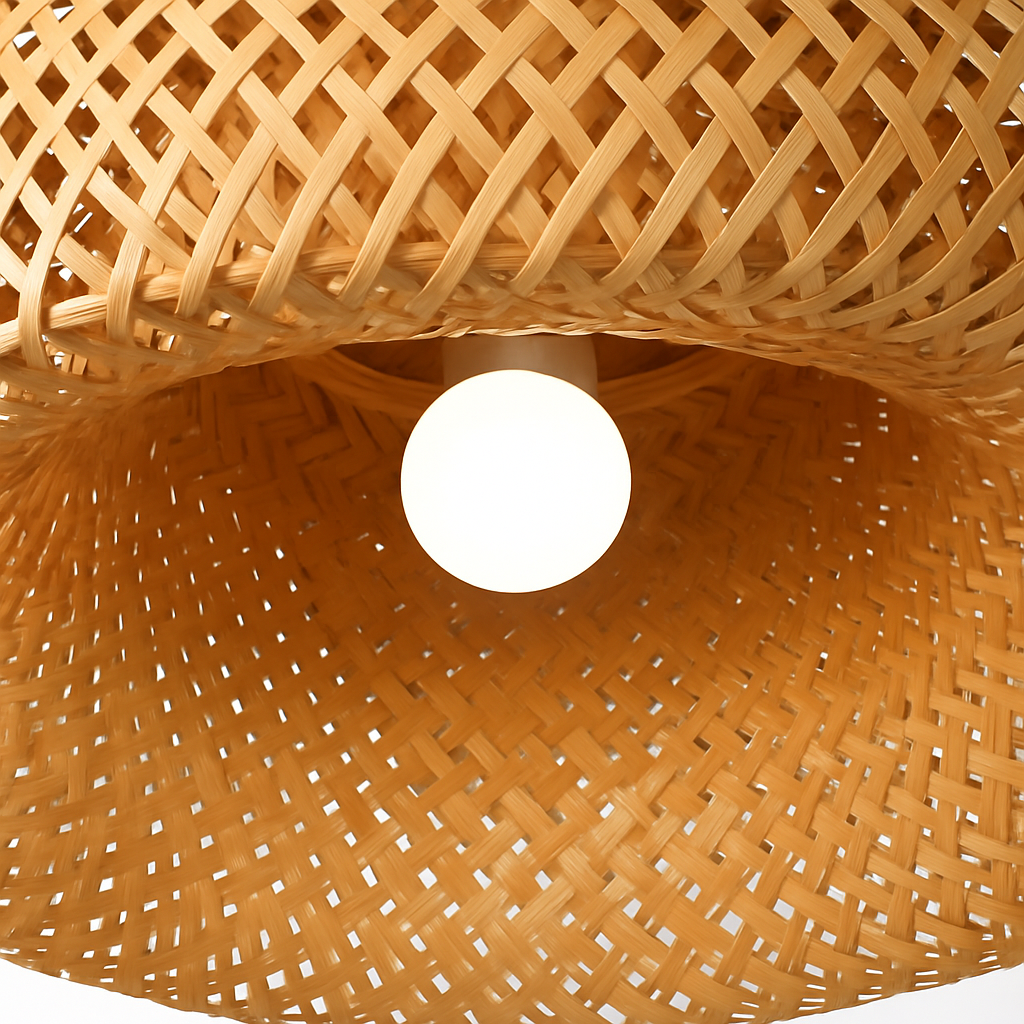 Plafonnier moderne ronde en bambou naturel Solferino - vue 5 sur 6