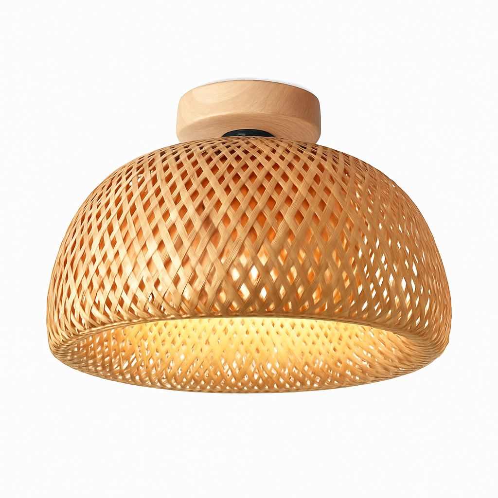 Plafonnier moderne ronde en bambou naturel Solferino - vue 6 sur 6