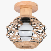 Plafonnier rétro en métal avec Cage en fer et corde de chanvre pour intérieur d'allée