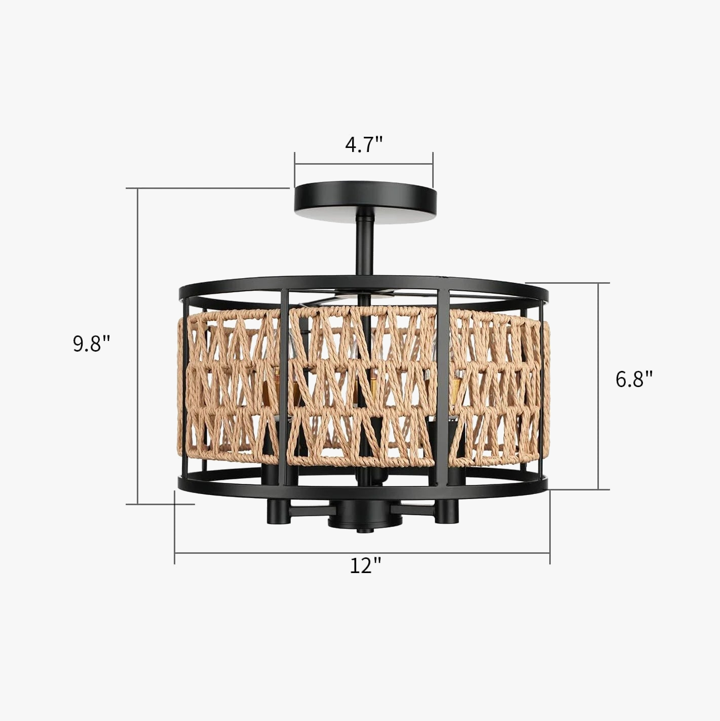 Plafonnier à trois lampes pour chambre à coucher salon plafonnier E12 lampes de plafond en corde de papier AC 110V luminaires décoratifs