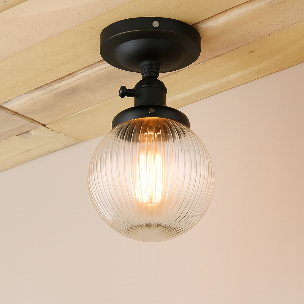 Plafonnier vintage industriel avec boule en verre - vue 3 sur 10