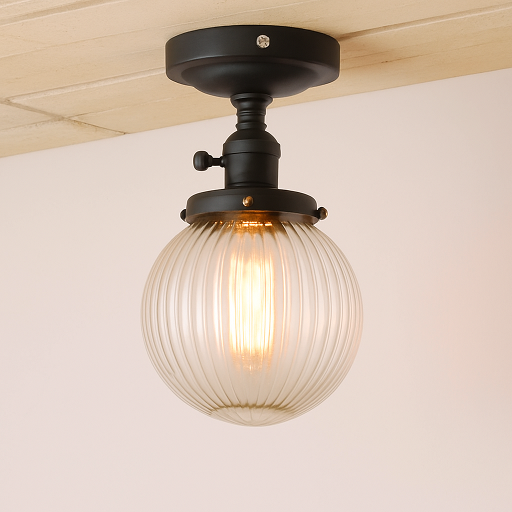 Plafonnier vintage industriel avec boule en verre - vue 4 sur 10