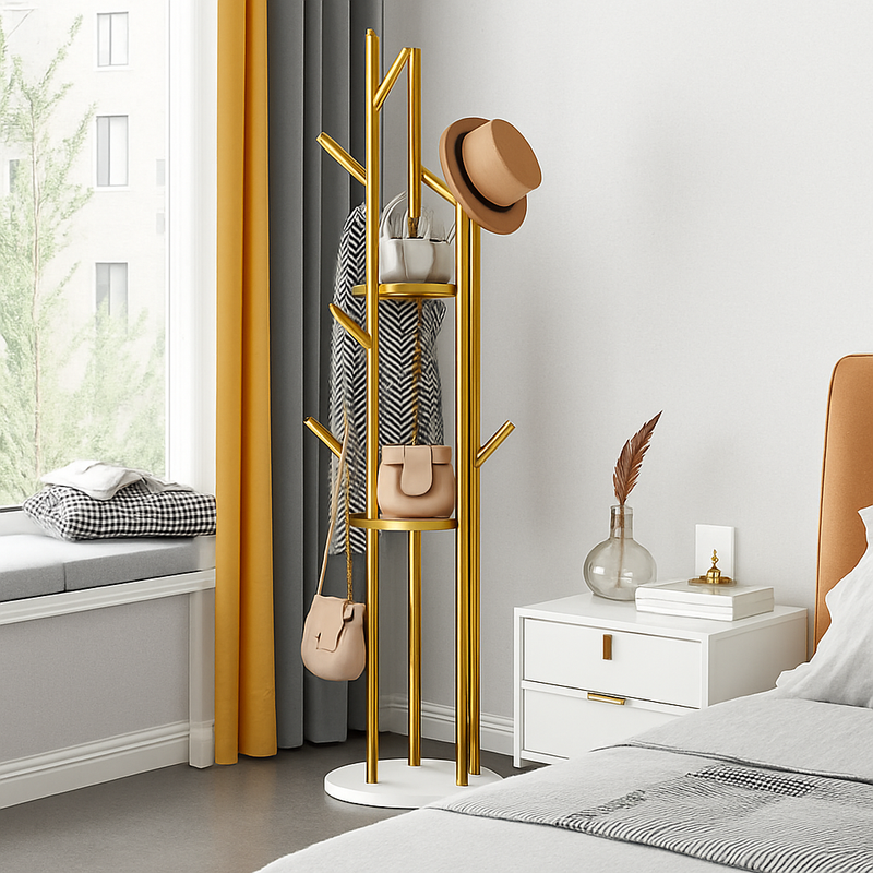 porte-manteau en marbre doré pour intérieur élégant et moderne