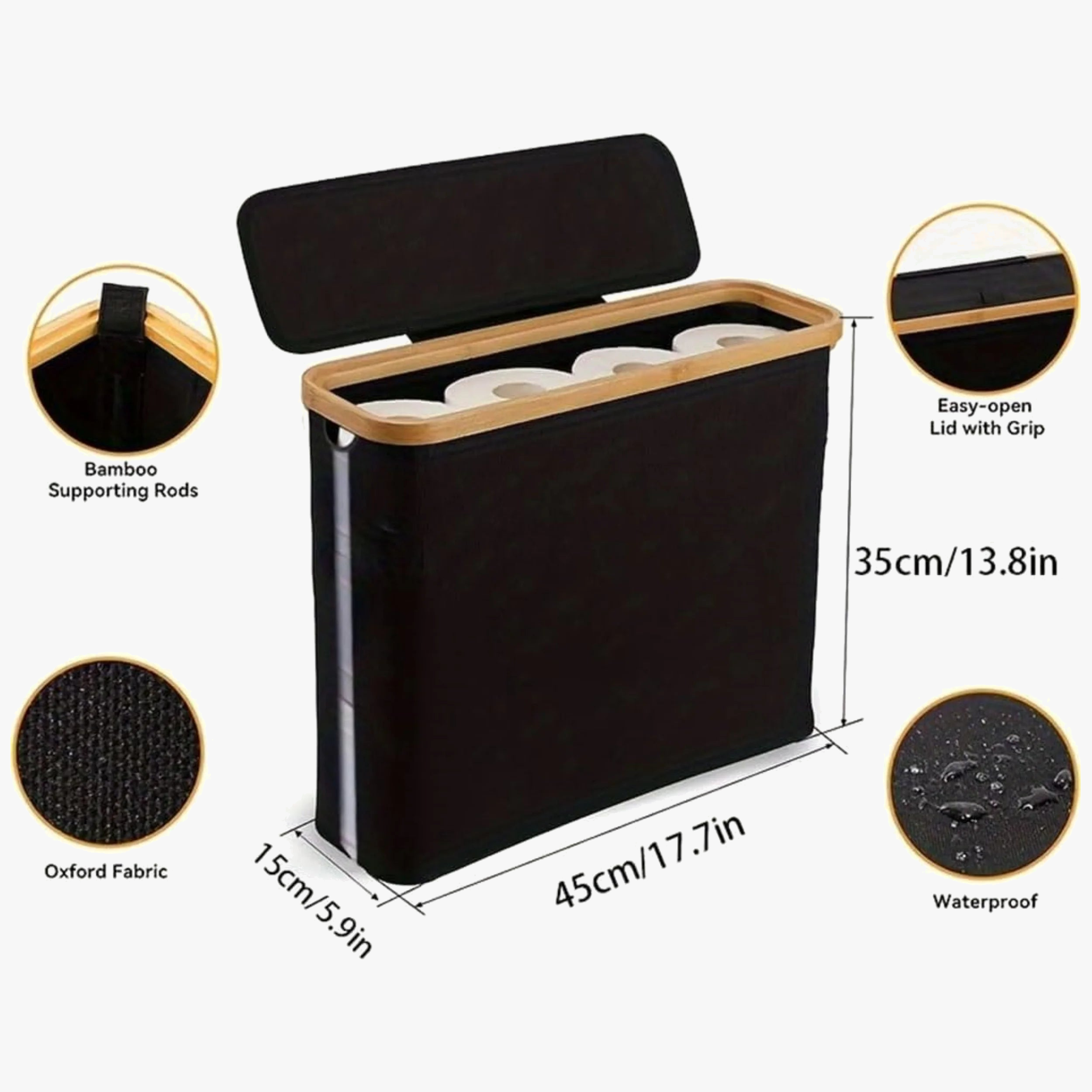 porte-papier en bambou avec couvercle pour rangement accessoires