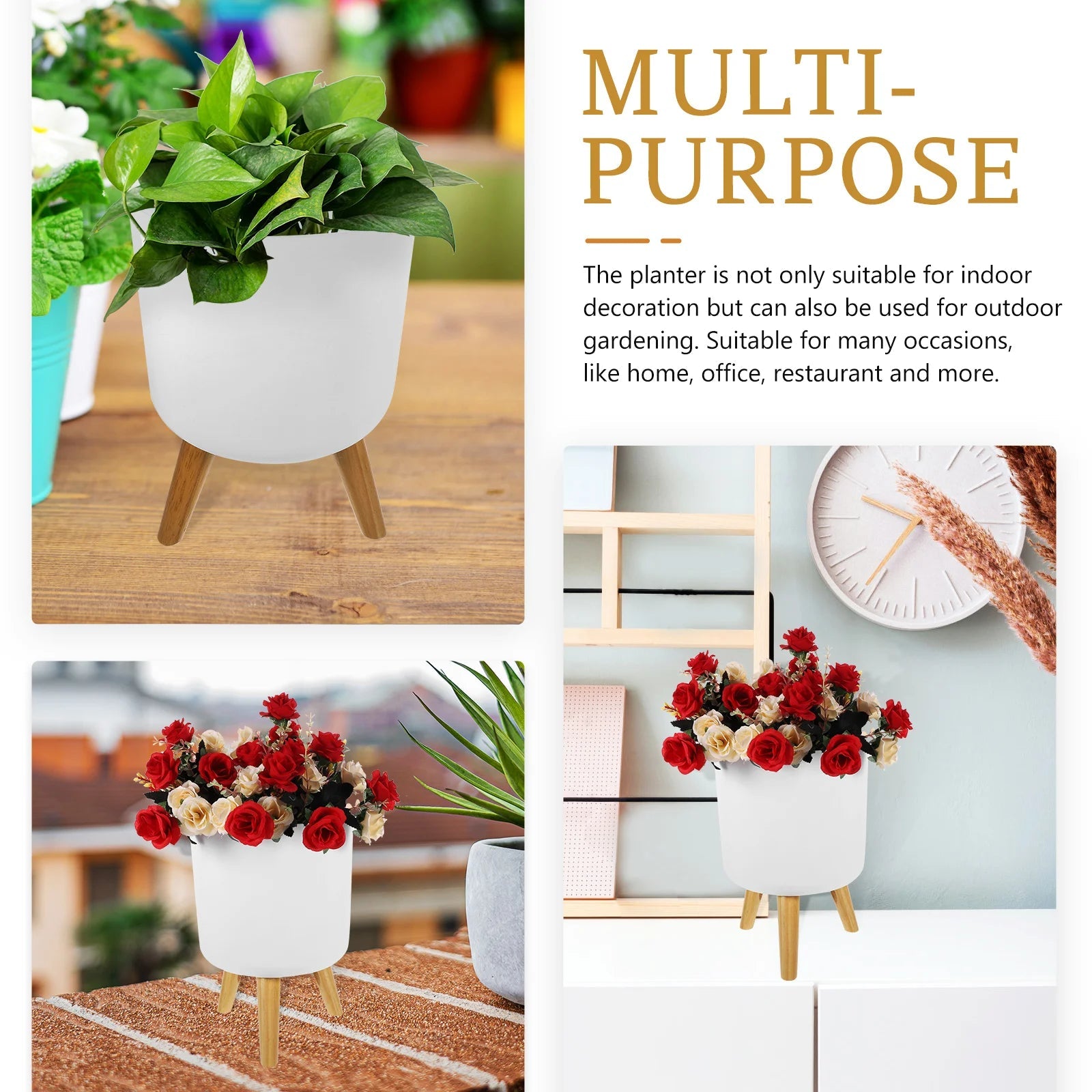pot de fleurs nordique avec pieds en bois pour plantes et décoration