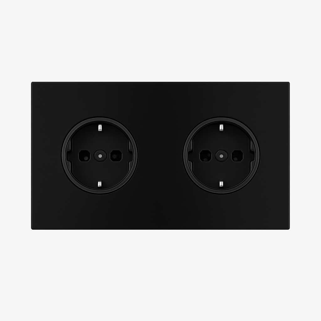 Prise double (Europe) en acier noir mat