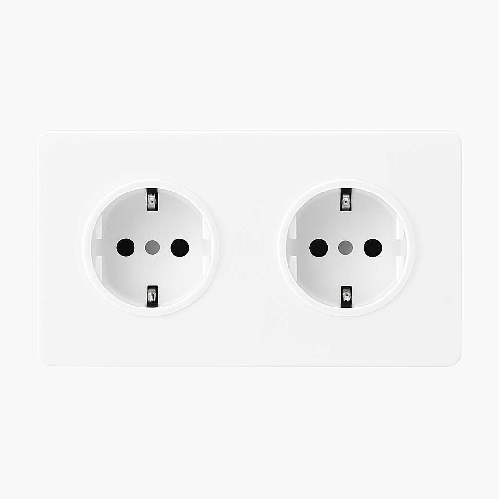 Prise électrique double (Europe) en acier blanc mat bords arrondis