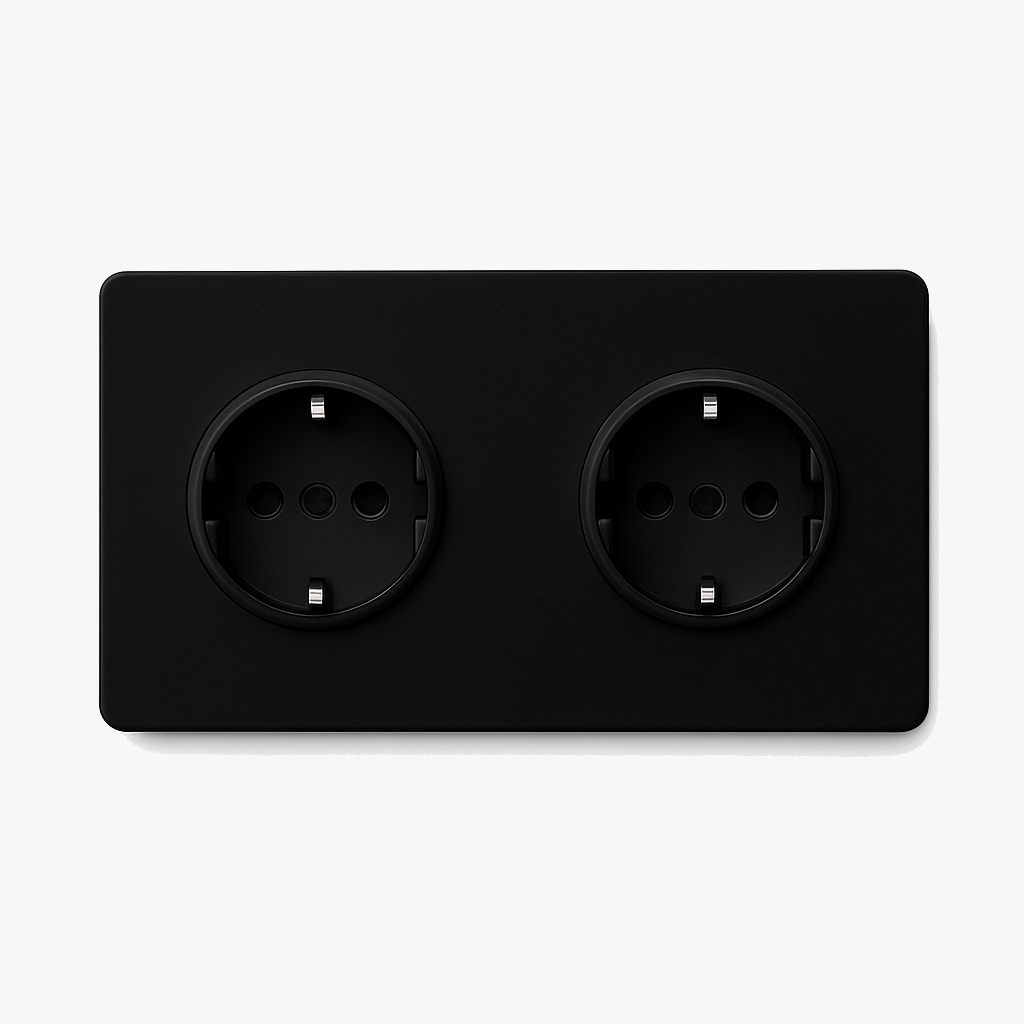 Prise électrique double (Europe) en acier noir mat bords arrondis