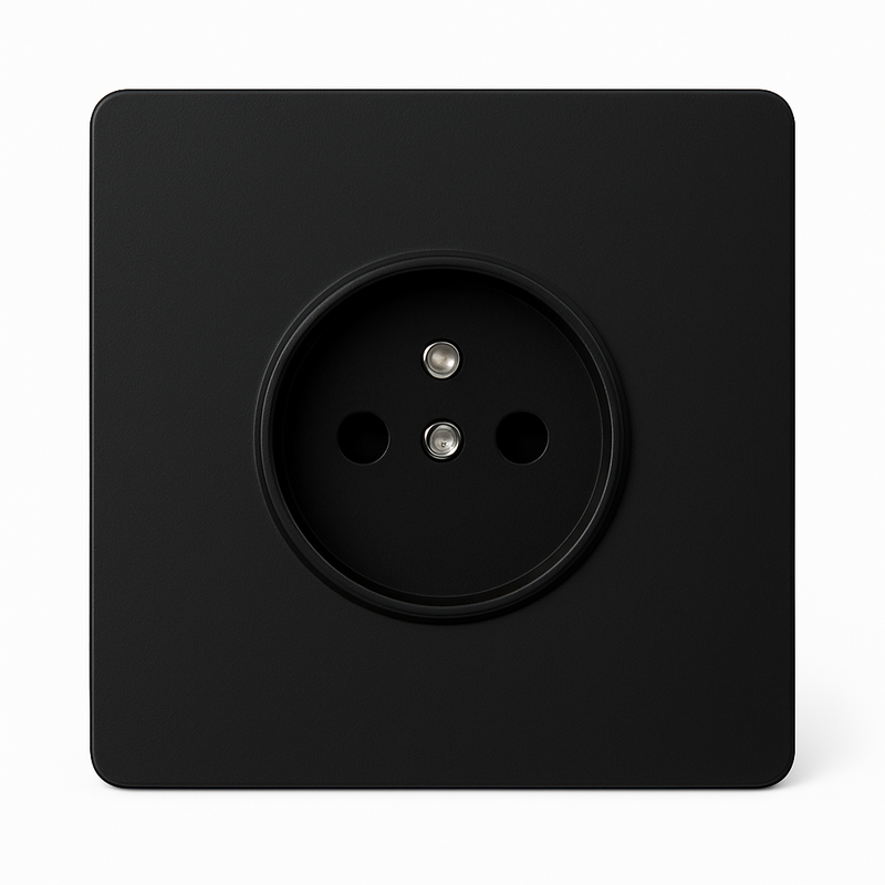 Prise électrique en acier noir mat bords arrondis