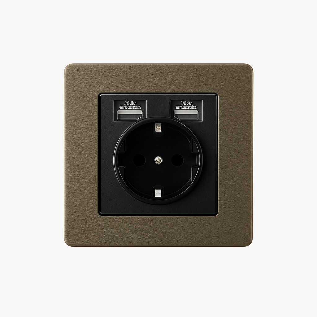 Prise électrique et double USB type C (Europe) en acier gris vieilli bords arrondis