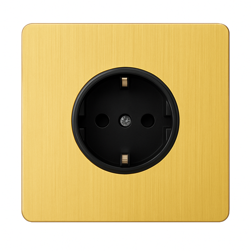 Prise électrique (Europe) en acier doré brossé bords arrondis