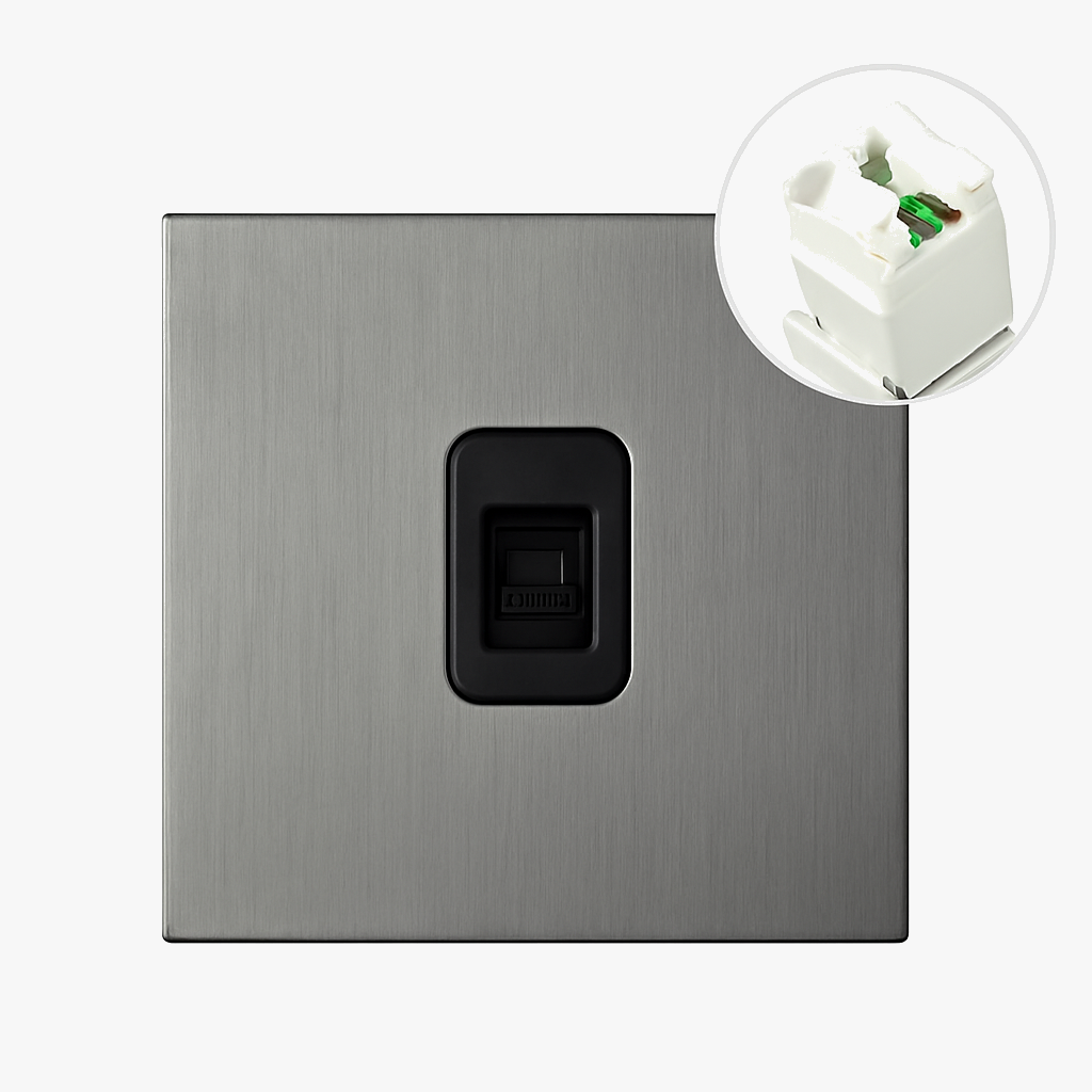 Prise RJ45 en acier gris foncé brossé