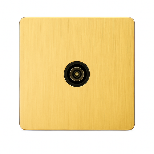 Prise TV en acier doré brossé bords arrondis