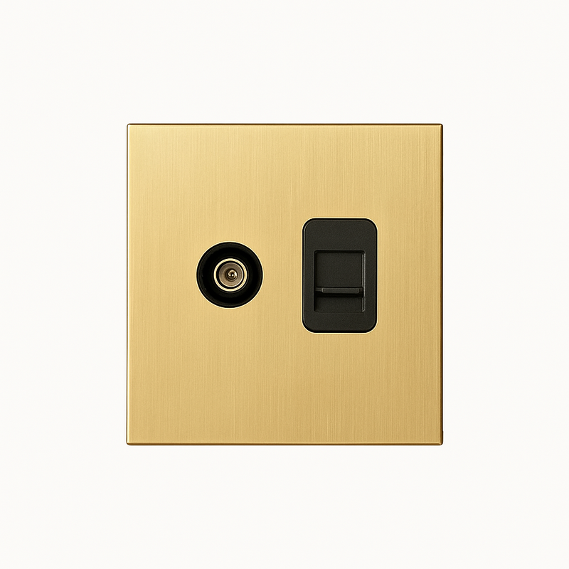 Prise TV et RJ45 en acier doré brossé