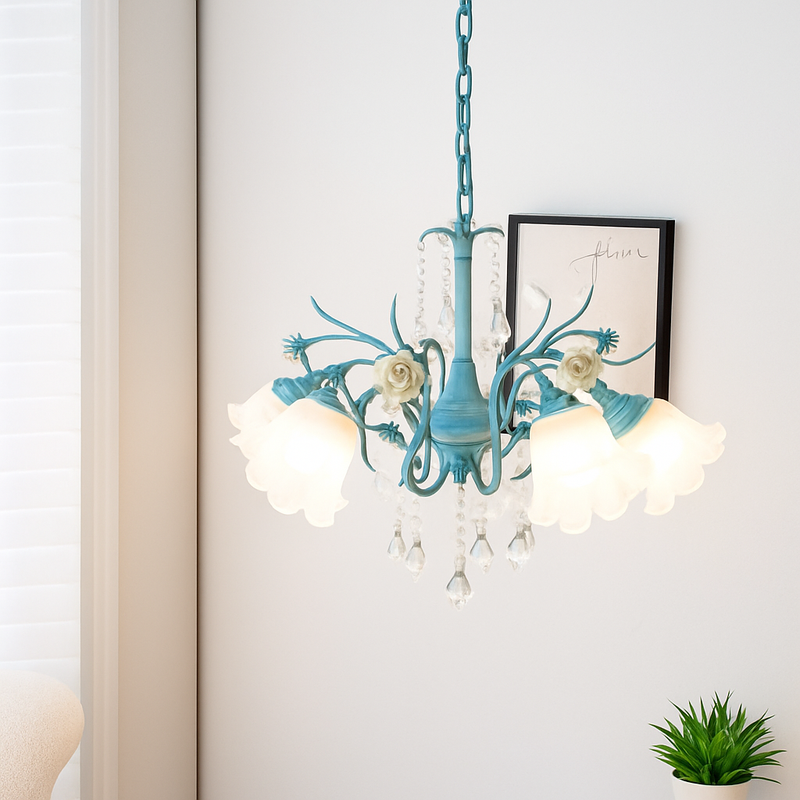 SANDYHA moderne suspension lumières français pastorale fleurs verre cristal Lustre salon salle à manger décor à la maison Lustre Design Luxe